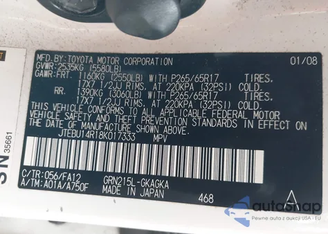 2008 Toyota 4Runner Sr5 V6 z USA, uszkodzony, nr VIN JTEBU14R18K017333